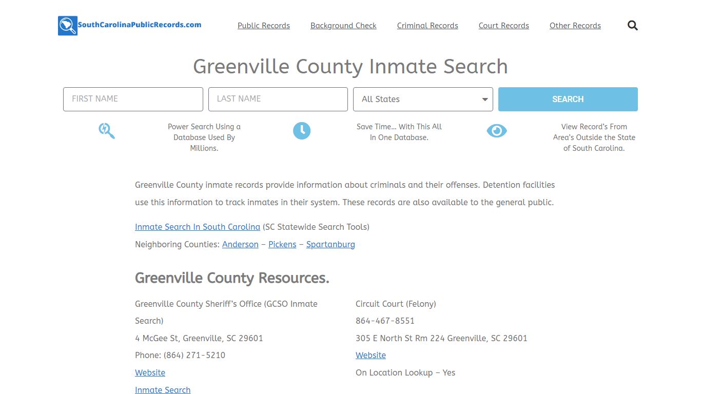 Greenville County Inmate Search - GCSO Current & Past Jail Records